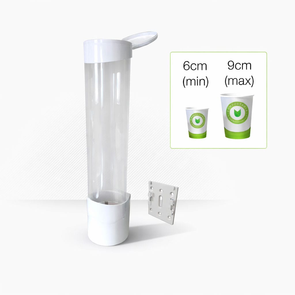 Dispensador de vasos para fuentes de agua y máquinas de vending. Apto para varios tamaños de vaso