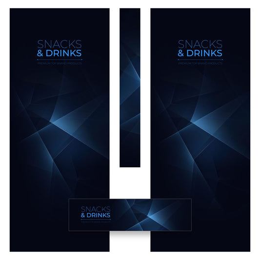 Elementos del kit de vinilos adhesivos para máquinas expendedoras Fas900. Diseño Snacks & Drinks