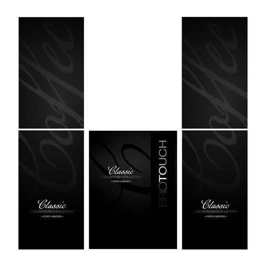 Elementos del kit de vinilos adhesivos para máquinas expendedoras Necta Brio Touch . Diseño Classic