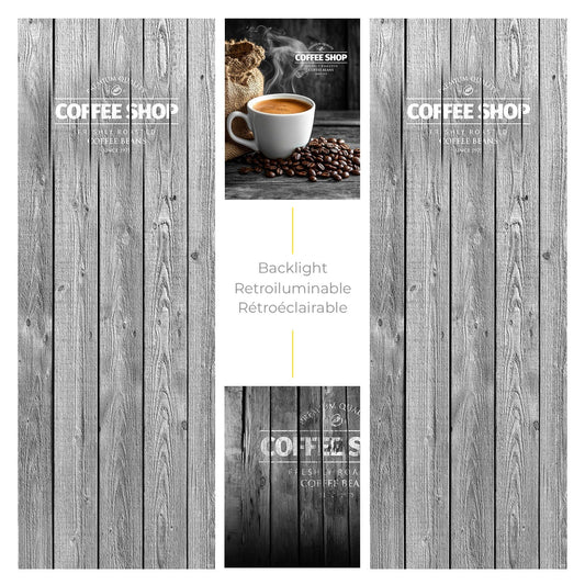 Elementos del kit de vinilos adhesivos para máquinas expendedoras Necta Opera. Diseño Coffee Shop
