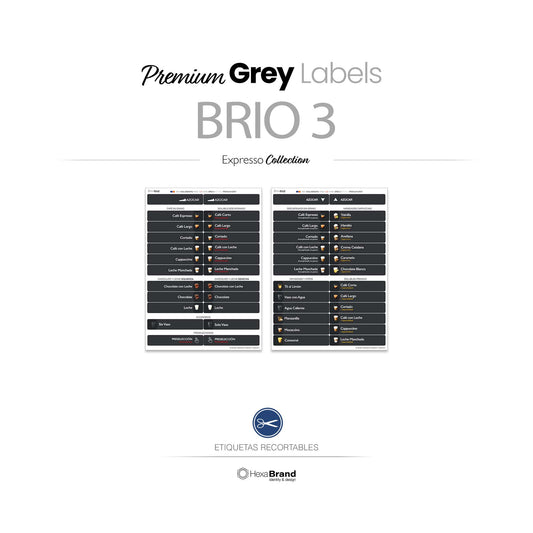 Etiquetas recortables para máquina expendedora de café Necta Brio 3. Diseño Premium Grey