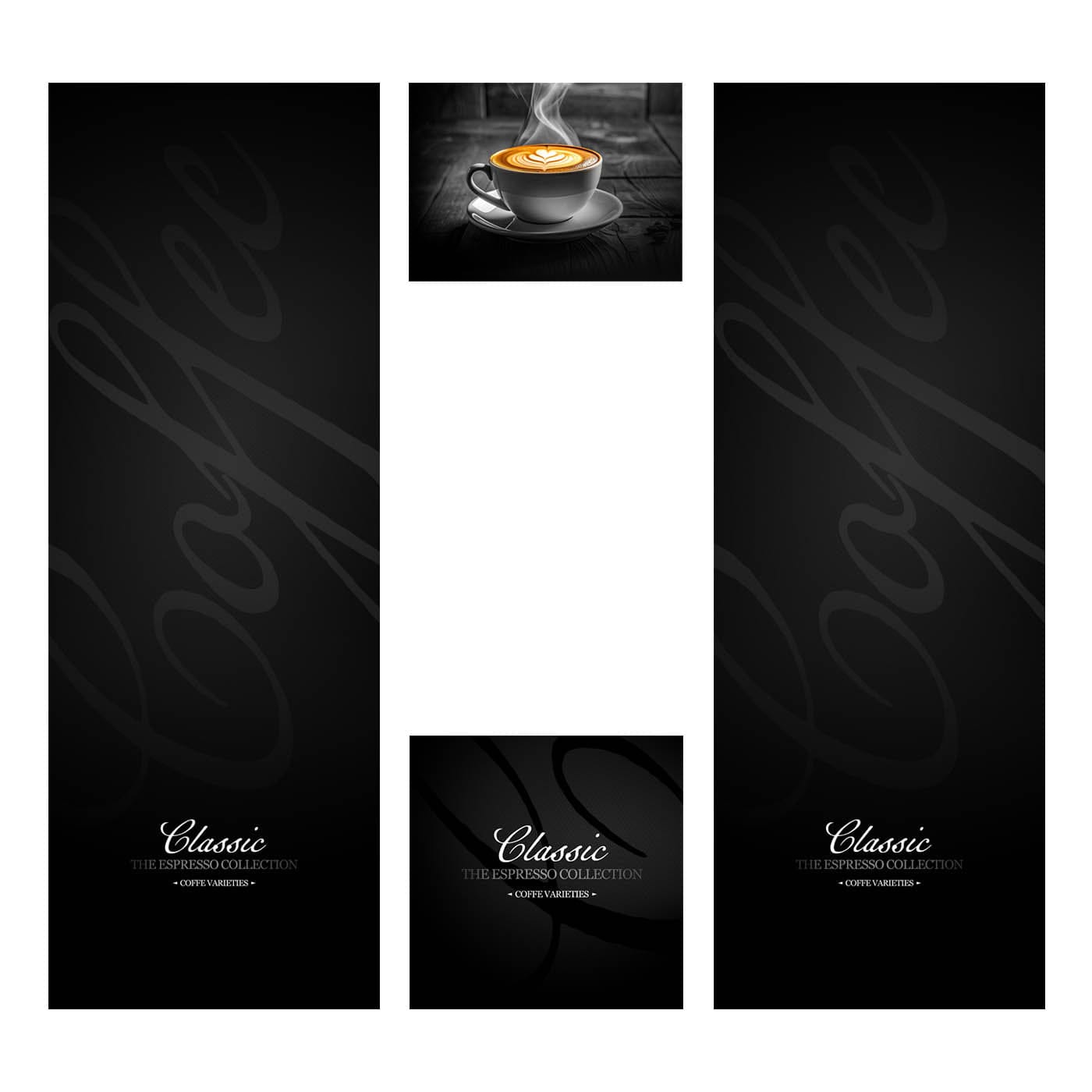 Elementos del kit de vinilos adhesivos frontales y laterales para máquinas expendedoras Necta Barista Classic 500. Diseño Classic