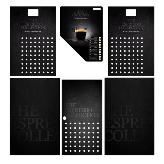 Elementos del kit de vinilos adhesivos frontales y laterales para máquinas expendedoras Rhea XM Time & Flavour