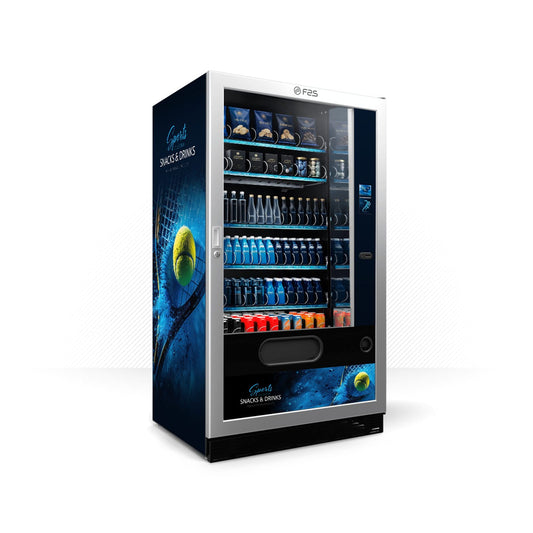 Kit de vinilos adhesivos para máquinas expendedoras Fas 1050. Diseño Sports Collection Snacks & Drinks