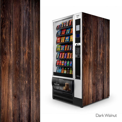 Vinilos laterales universales para máquinas expendedoras de snacks. Diseño Dark Walnut.
