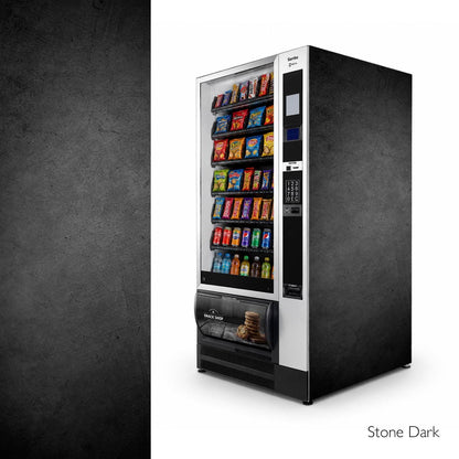 Vinilos laterales universales para máquinas expendedoras de snacks. Diseño Stone Dark.