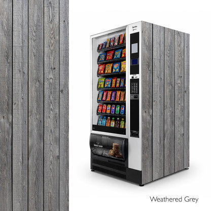 Vinilos laterales universales para máquinas expendedoras de snacks. Diseño Weatherede Grey