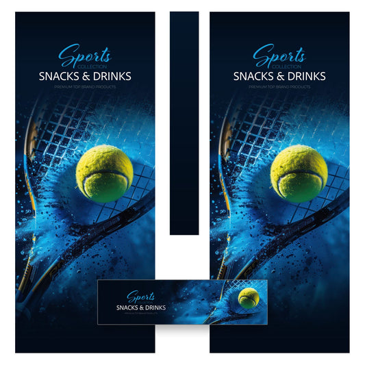 Elementos del kit de vinilos adhesivos para máquinas expendedoras Fas 900. Diseño Sports Collection Snacks & Drinks