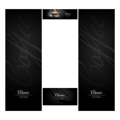 Elementos del kit de vinilos adhesivos para máquinas expendedoras Barista Pro 500. Diseño Colibri
