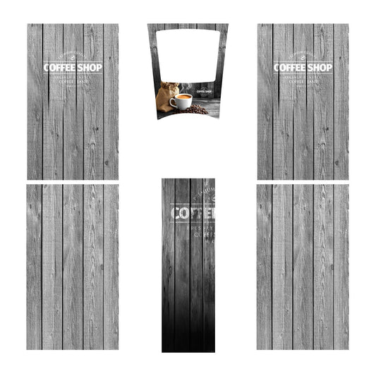 Elementos del kit de vinilos adhesivos para máquinas expendedoras Necta Brio 3. Diseño Coffee Shop