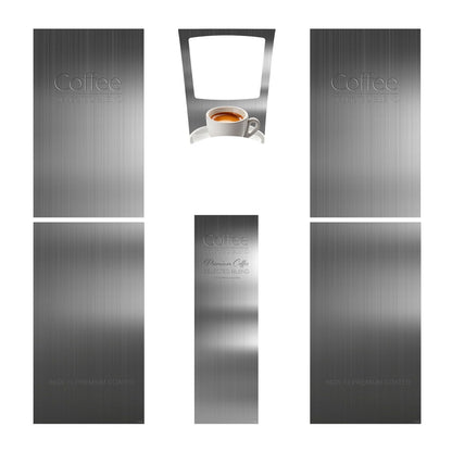 Elementos del kit de vinilos adhesivos para máquinas expendedoras Necta Brio 3. Diseño Inox Grey