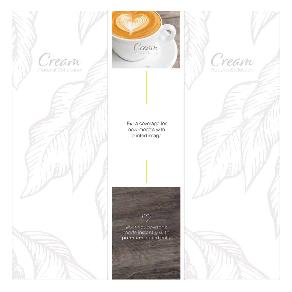 Elementos del kit de vinilos adhesivos para máquinas expendedoras Necta Kikko. Diseño Cream