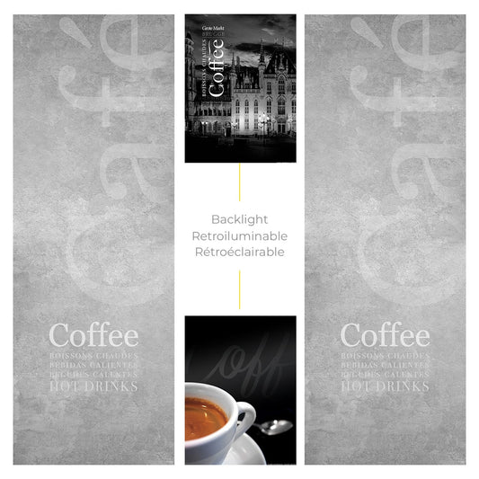 Elementos del kit de vinilos adhesivos para máquinas expendedoras Necta Opera. Diseño Brugge