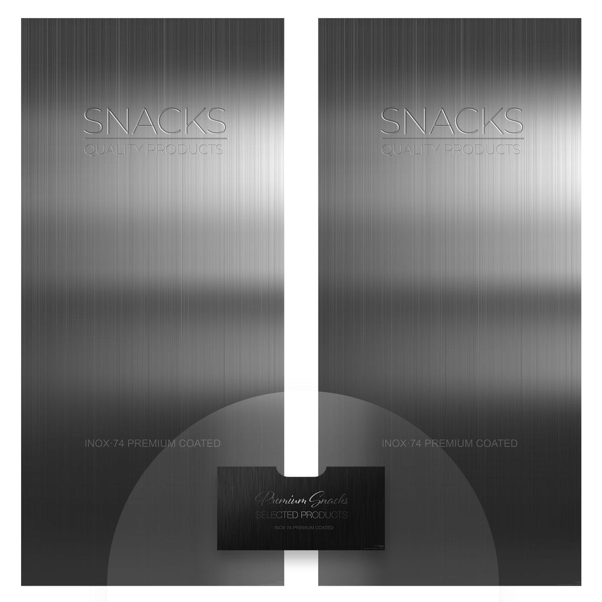 Elementos del kit de vinilos adhesivos para máquinas expendedoras Necta Snakky. Diseño Inox Grey