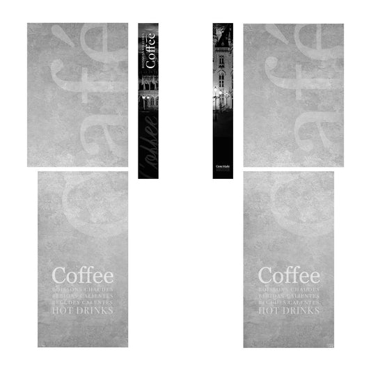 Elementos del kit de vinilos adhesivos para máquinas expendedoras Necta Solista. Diseño Brugge
