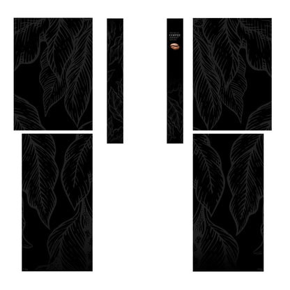 Elementos del kit de vinilos adhesivos para máquinas expendedoras Necta Solista. Diseño Premium Black