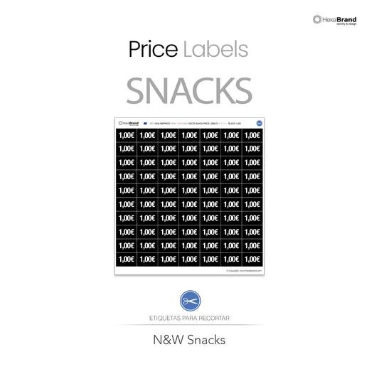 Etiquetas de precio recortables para máquinas expendedoras de snacks. Diseño Black