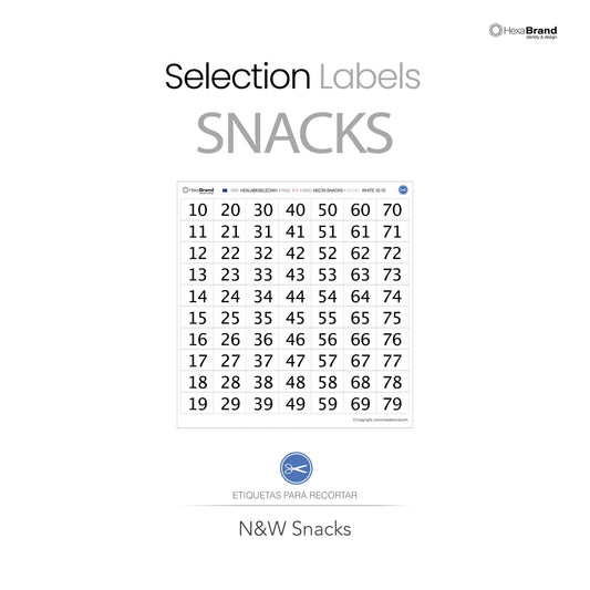 Etiquetas de número de selección recortables para máquinas expendedoras de snacks. Diseño White