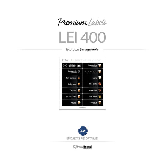 Etiquetas recortables para máquina expendedora de café Bianchi Lei 400. Diseño Premium