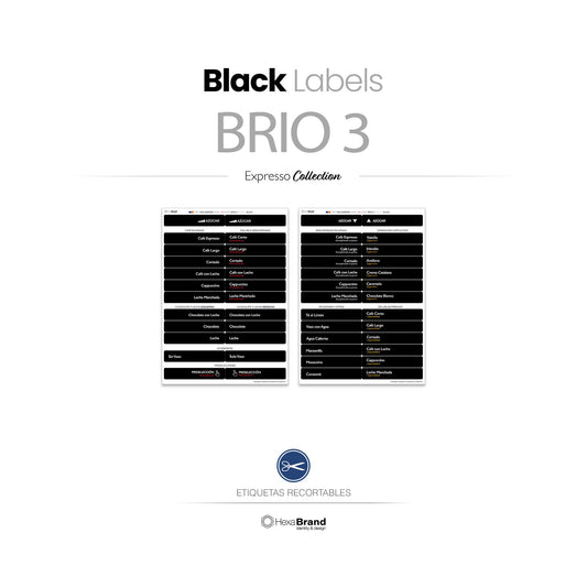 Etiquetas recortables para máquina expendedora de café Necta Brio 3. Diseño Black
