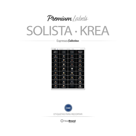 Etiquetas recortables para máquina expendedora de café Necta Solista y Krea. Diseño Brugge