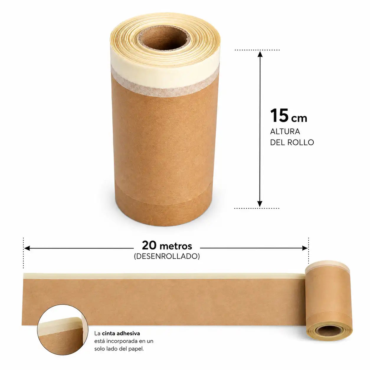 Rollo de papel de pintor con cinta adhesiva para máquinas expendedoras – 15 cm × 20 m