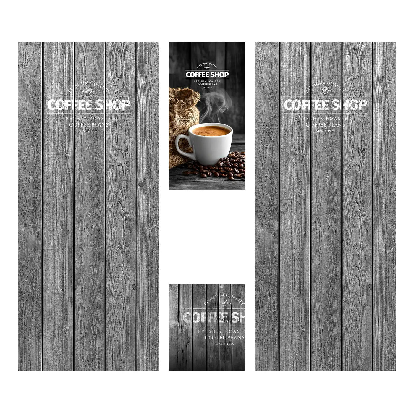 Elementos del kit de vinilos adhesivos para máquinas expendedoras Bianchi Lei 400 Original. Diseño Coffee Shop