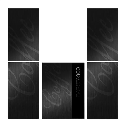 Elementos del kit de vinilos adhesivos frontales y laterales para máquinas expendedoras Necta Barista 300 Black Aluminum