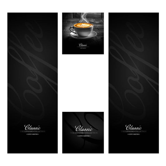 Elementos del kit de vinilos adhesivos frontales y laterales para máquinas expendedoras Necta Barista Classic 600. Diseño Classic