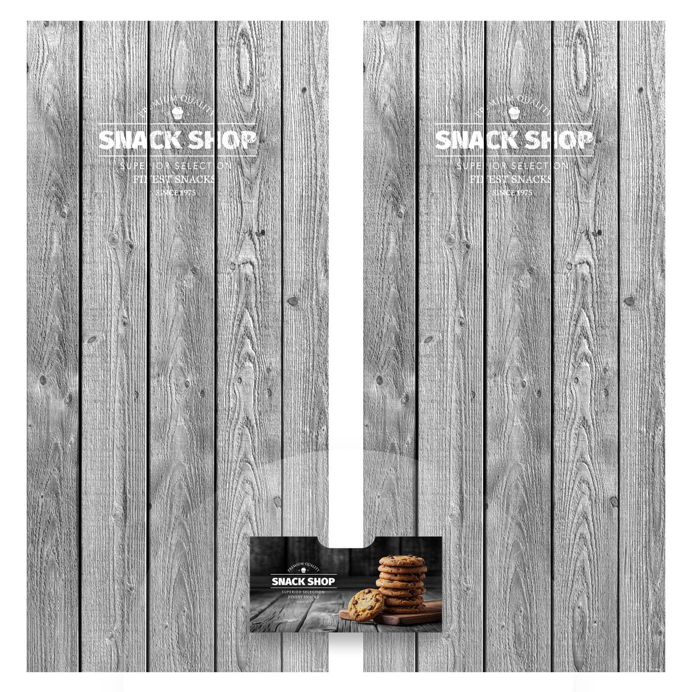 Elementos del kit de vinilos adhesivos frontales y laterales para máquinas expendedoras Necta Snakky Coffee Shop
