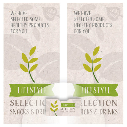 Elementos del kit de vinilos adhesivos frontales y laterales para máquinas expendedoras Necta Snakky Healthy Natural