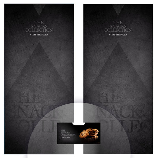 Elementos del kit de vinilos adhesivos frontales y laterales para máquinas expendedoras Necta Snakky Time & Flavour
